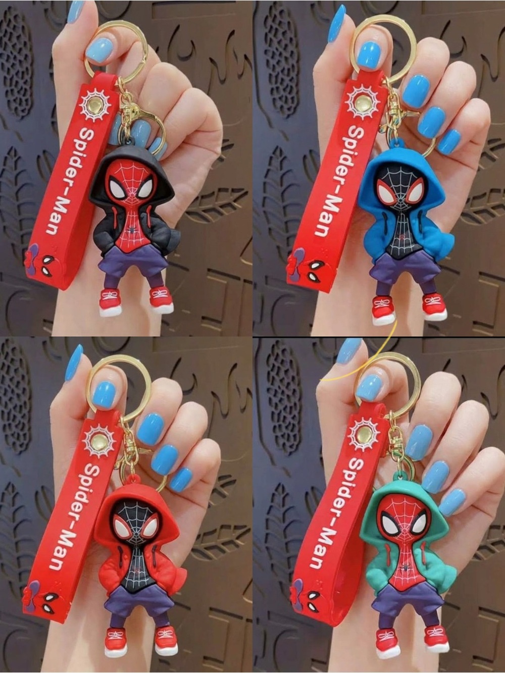 4Pcs Spider-Man Keychain Set Superhero Figure Keyring Bag Charm Gift